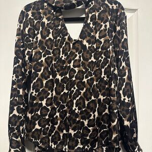 Trina Turk Black and White Wrap Blouse with Notched Collar